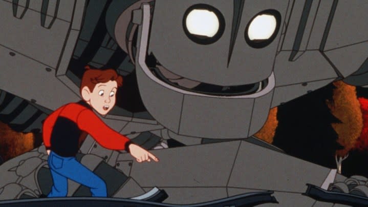 A robot and a boy hang out in The Iron Giant.