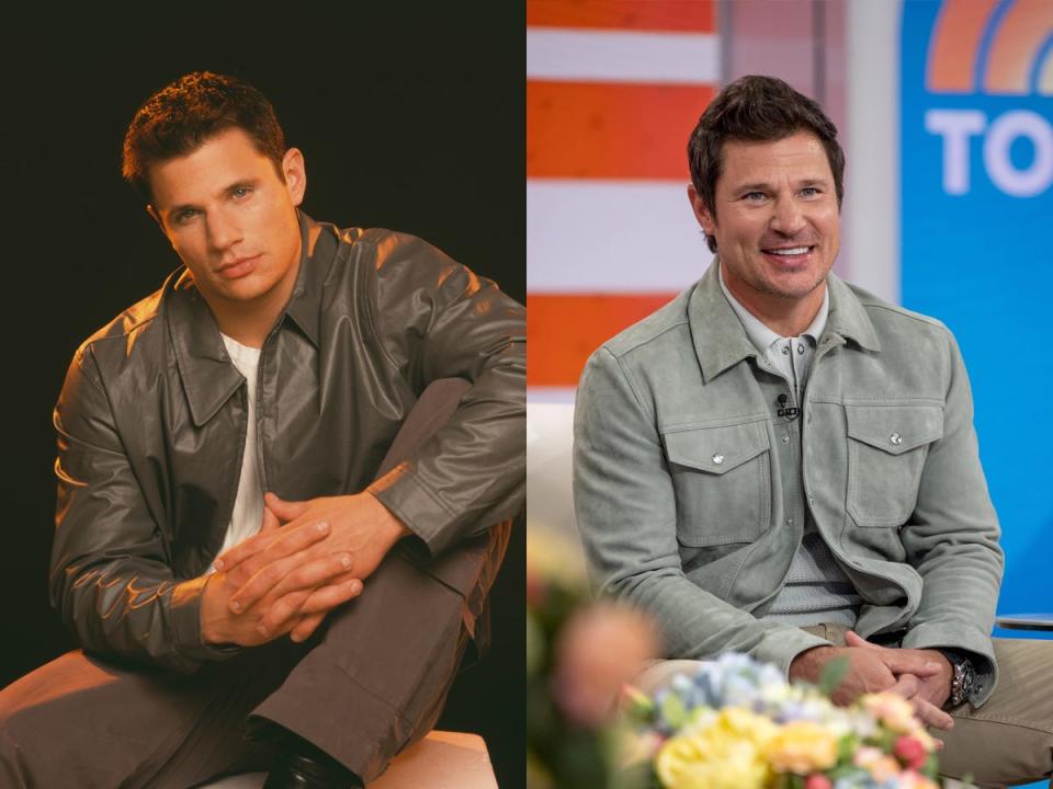 Photo of Nick Lachey in 1995 and photo of Nick Lachey, 2023