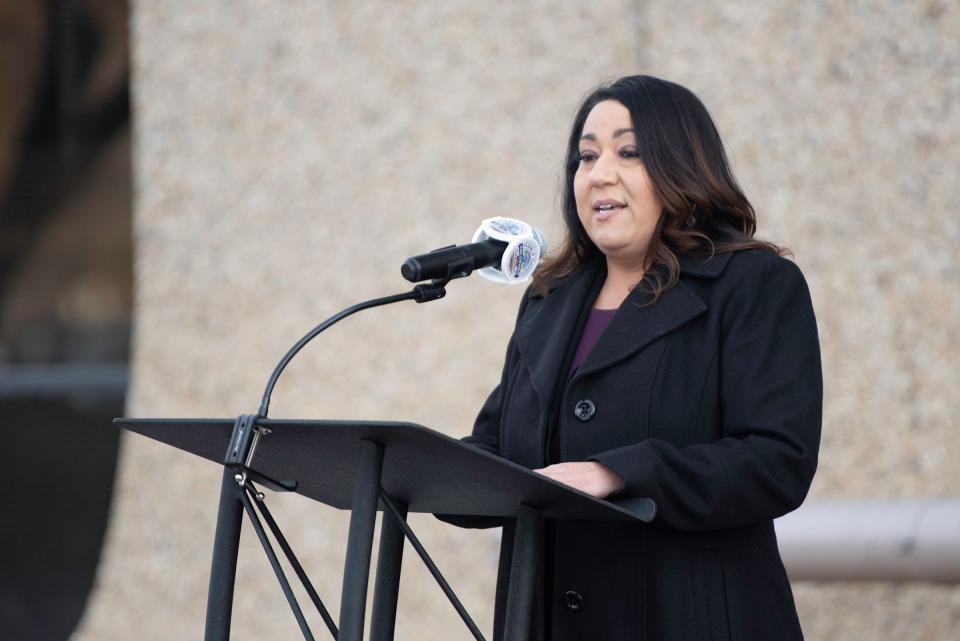 Pueblo County Clerk and Recorder Candace Rivera speaks during a ribbon-cutting ceremony at the new Pueblo County elections office on Wednesday, November 1, 2023.