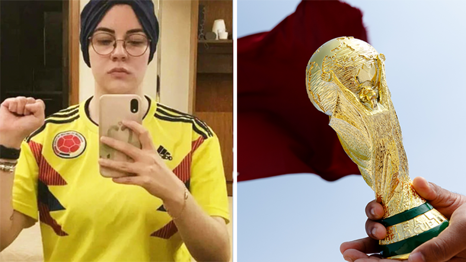 Mexican-born Paola Schietekat Sedas (pictured left) posing for a photo and (pictured right) the FIFA World Cup trophy.