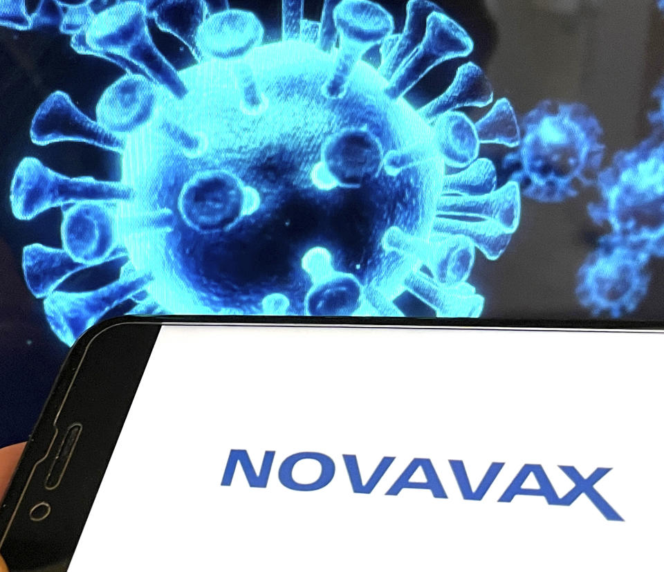 Photo by: STRF/STAR MAX/IPx 2021 1/29/21 Novavax says their two-shot vaccine for COVID-19 shows an efficacy rate of 89.3% in a major Phase 3 clinical trial and was highly effective against a variant first identified in the U.K.. STAR MAX Photo: Novavax logo and COVID-19 virus images photographed off Apple devices.