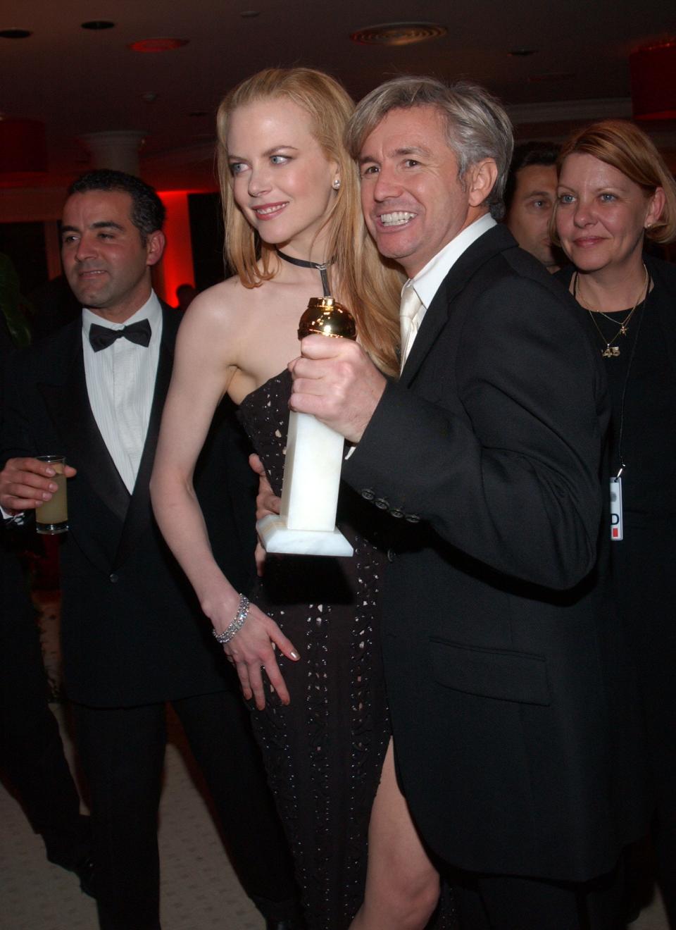 Nicole Kidman, left, and Baz Luhrmann at a Golden Globes after-party in Los Angeles in 2002.