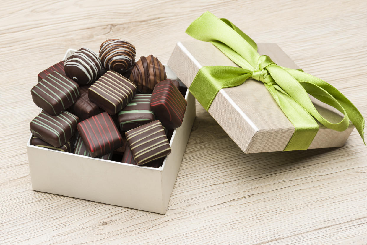 mix of chocolates and praline in their gift box