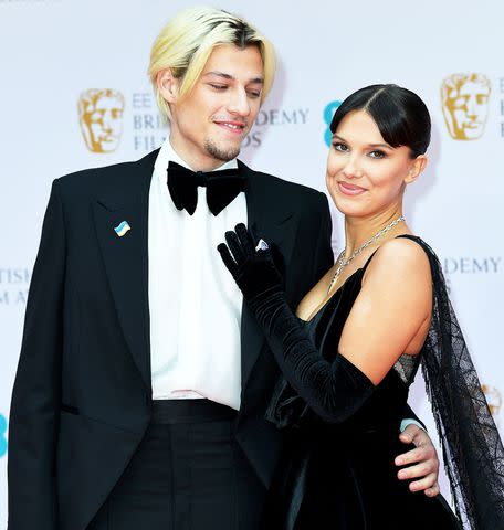 Joe Maher/Getty Jake Bongiovi and Millie Bobby Brown attend the EE British Academy Film Awards 2022 at Royal Albert Hall on March 13, 2022 in London, England.