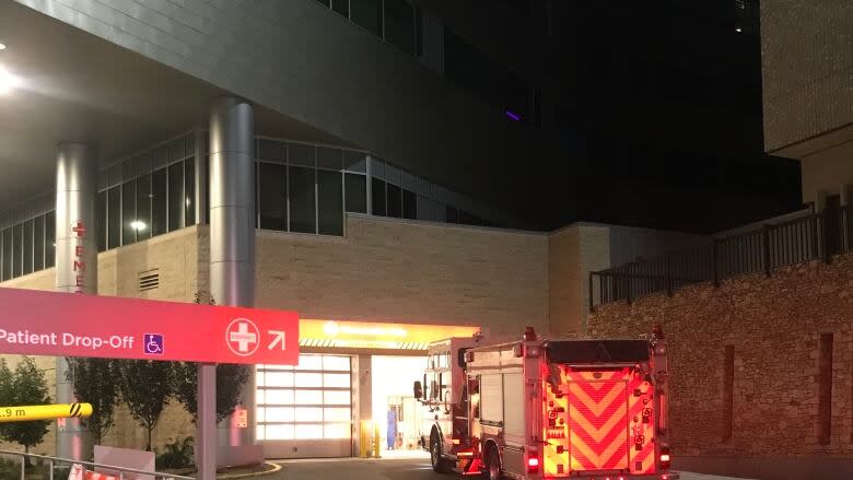 Fire crews respond to the Jim Pattison Children's Hospital on Sunday morning at around 2 a.m. after a man smoking while receiving oxygen triggered a small explosion at the facility. (Supplied/Saskatoon Fire Department)