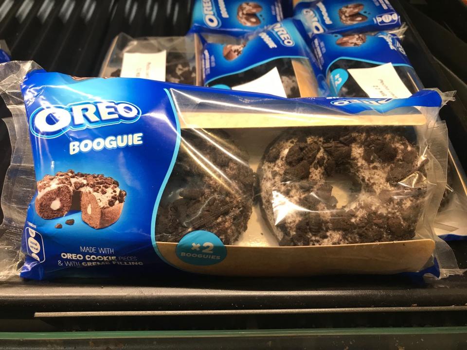 A blue and clear package of Oreo donuts at Spanish supermarket