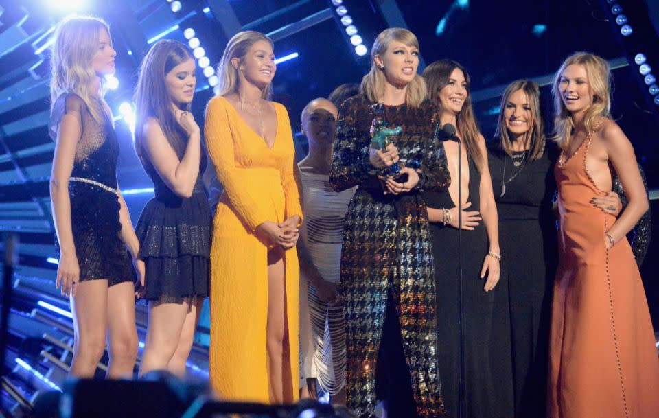 Taylor's squad flaunts a string of famous faces including Gigi Hadid, Hailee Steinfeld and Lorde. Source: Getty