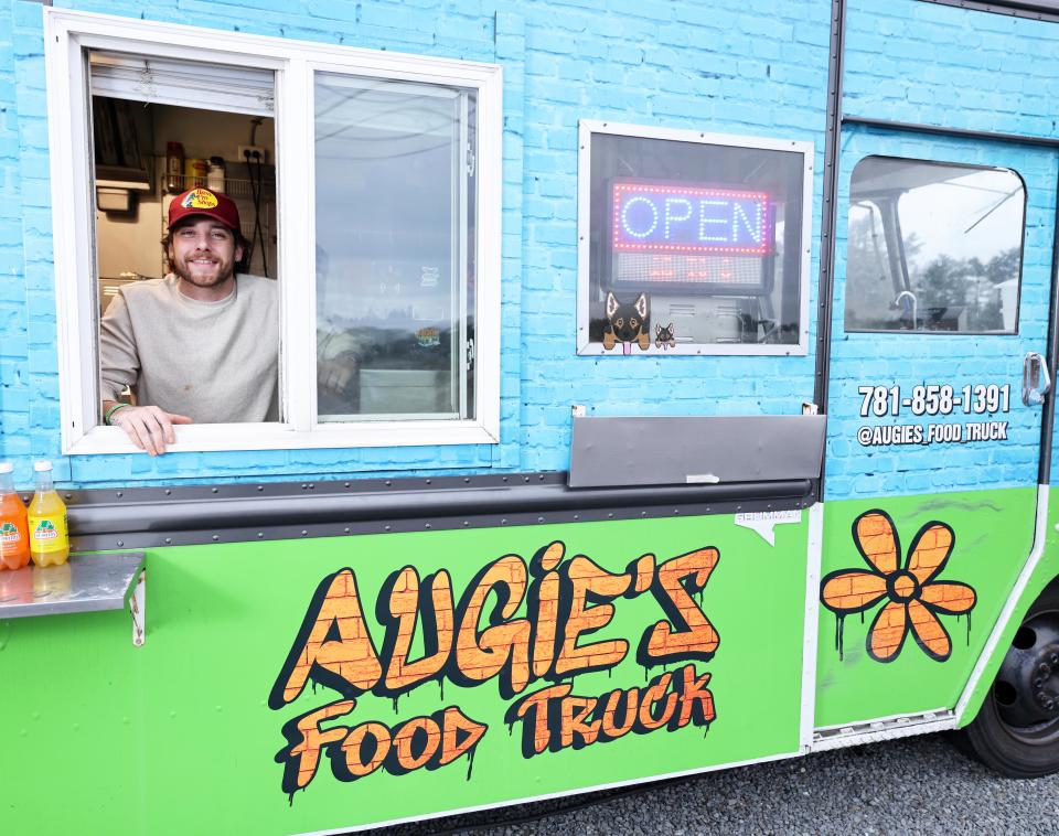 Austin Bickford of Raynham is the owner of Augie's Food Truck, 13 Harding St. in Lakeville, seen here on Saturday, Jan. 27, 2024.