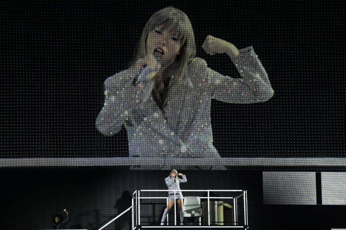 Taylor Swift performs during the opener of her Eras tour, Friday, March 17, 2023, at State Farm Stadium in Glendale, Ariz. (AP Photo/Ashley Landis)