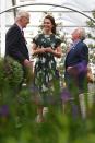 <p>Middleton sports a green floral silk dress by Rochas with nude pumps while visiting the annual Chelsea Flower Show in London.</p>