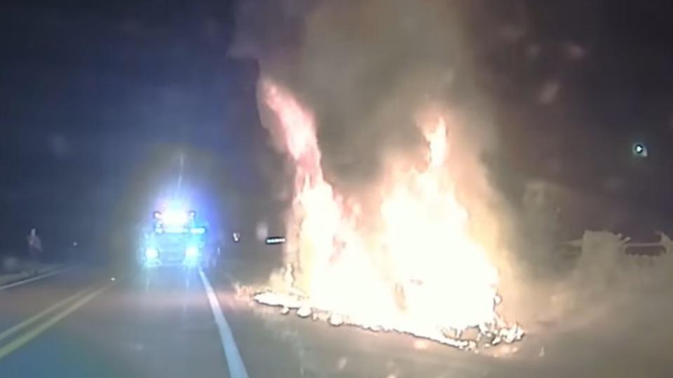 Arkansas Police PIT Pontiac, Which Flips And Catches Fire