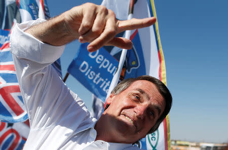 Presidential candidate Jair Bolsonaro attends a rally in Taguatinga near Brasilia, Brazil September 5, 2018. REUTERS/Adriano Machado