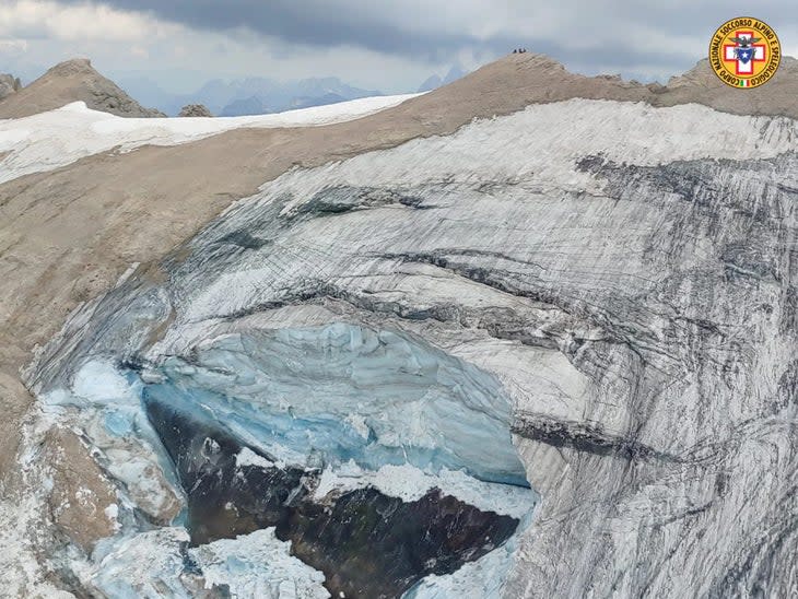 The broken remains of the Marmolada Glacier.