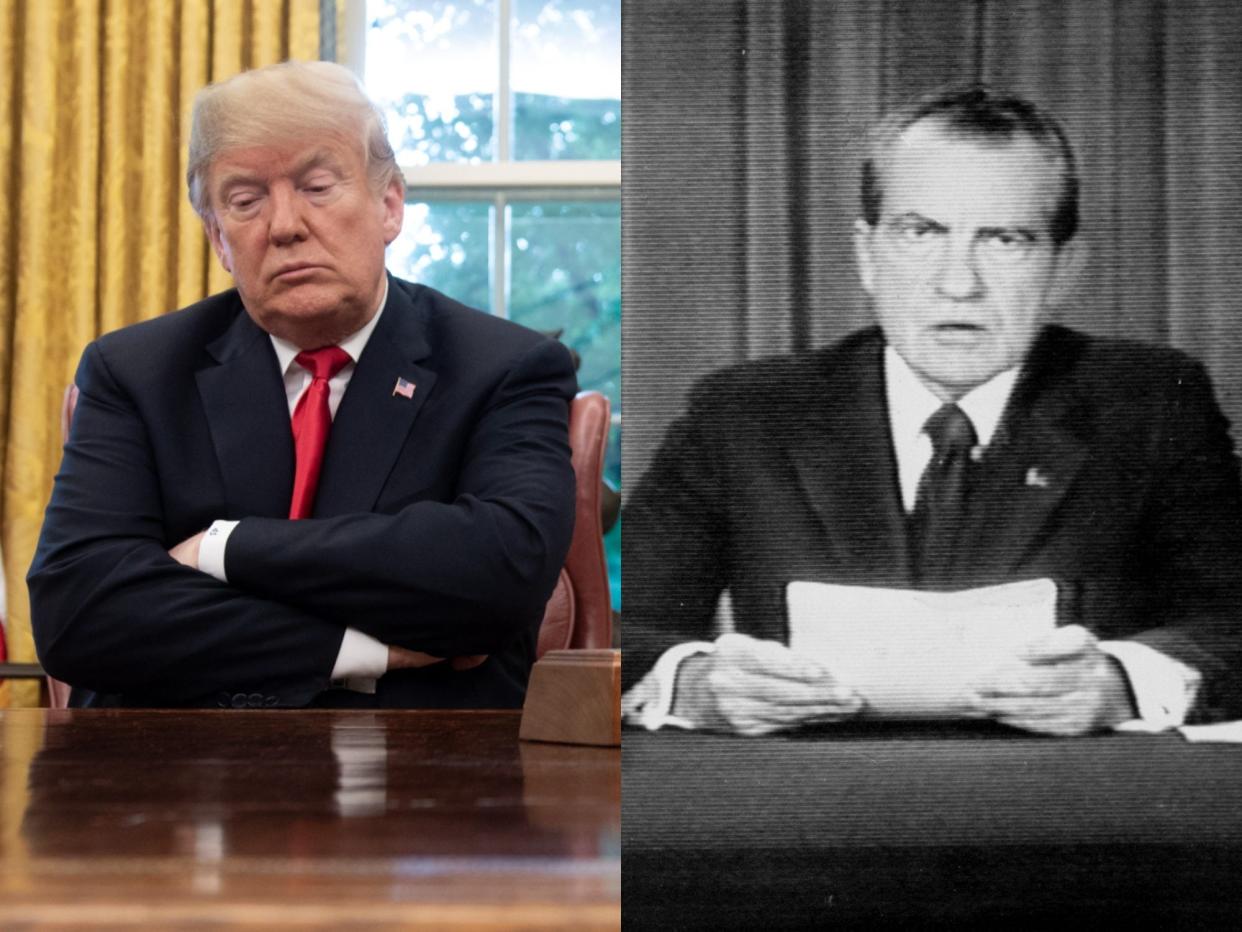 Former Republican Presidents Donald Trump and Richard Nixon in the Oval Office.