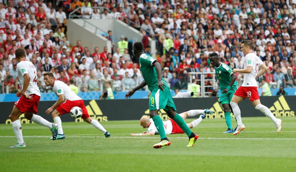 <p>Idrissa Gueye forces an own goal from Poland defender from Thiago Cionek to give Senegal the lead. </p>