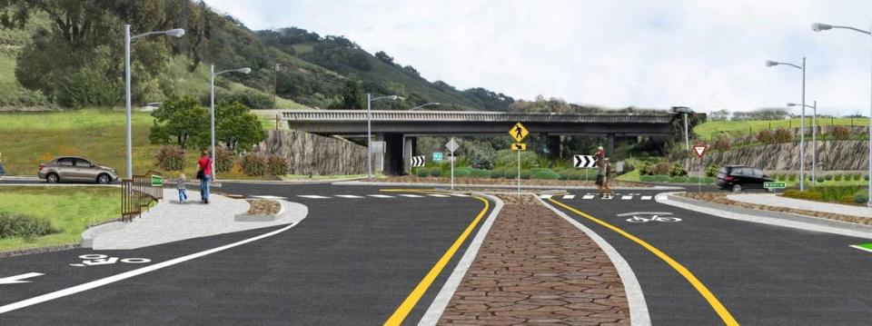 San Luis Obispo County will install a roundabout at the intersection of Avila Beach Drive and Shell Beach Road along Highway 101. Construction will start in 2024. Courtesy of the San Luis Obispo County Public Works Department
