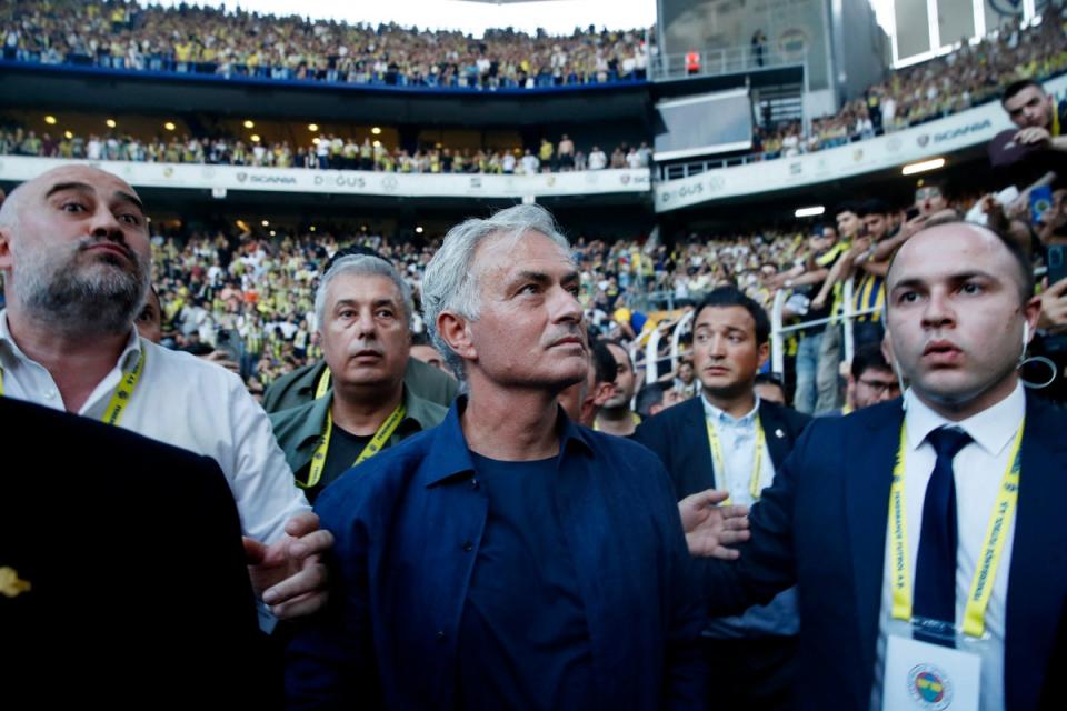 Mourinho was unveiled in front of a full Fenerbache stadium (REUTERS)