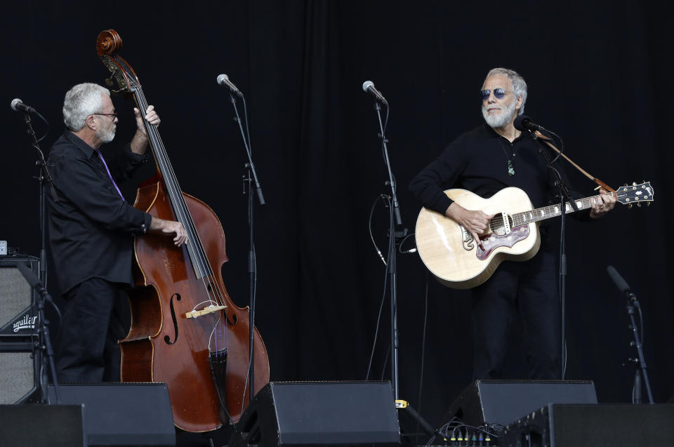 Yusuf Islam/Cat Stevens sings during a national remembrance service in Hagley Park for the victims of the March 15 mosque terrorist attack in Christchurch, New Zealand, Friday, March 29, 2019. (AP Photo/Mark Baker)