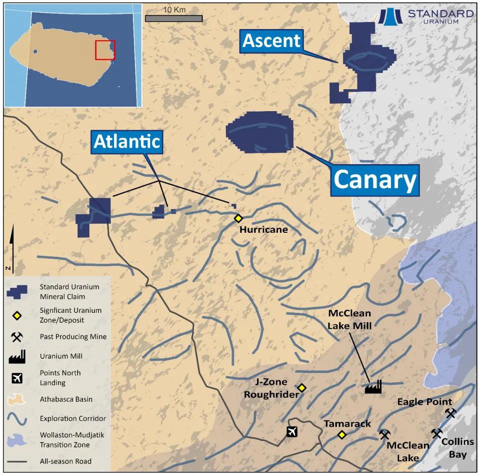 Overview of Standard Uranium’s northeastern Athabasca Basin projects, highlighting the Canary Project.
