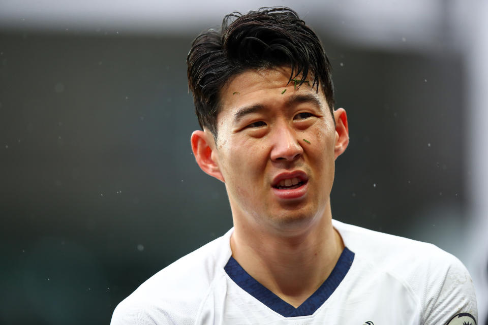 BIRMINGHAM, ENGLAND - FEBRUARY 16: Son Heung-min of Tottenham Hotspur during the Premier League match between Aston Villa and Tottenham Hotspur at Villa Park on February 16, 2020 in Birmingham, United Kingdom. (Photo by Robbie Jay Barratt - AMA/Getty Images)