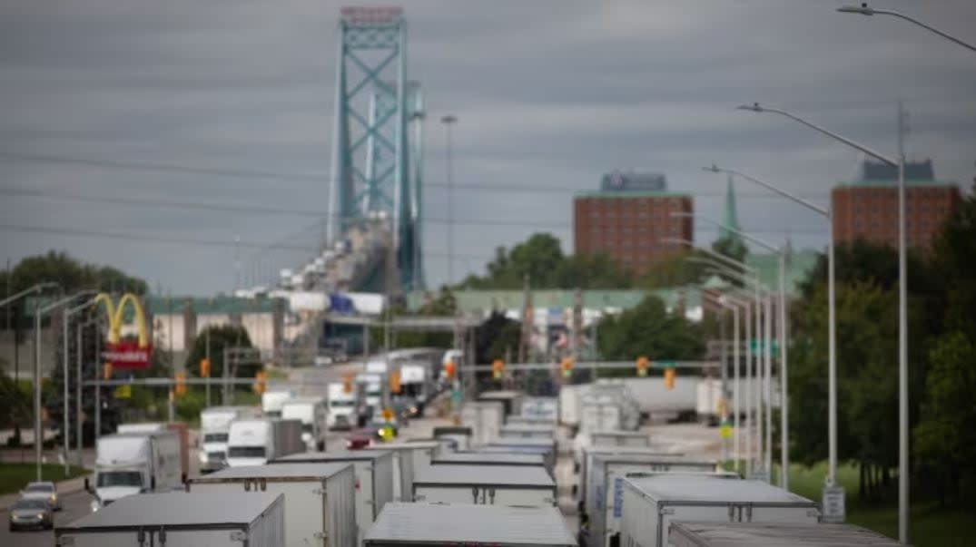 Heavy traffic on the Ambassador Bridge, August 30, 2023. (Dax Melmer/CBC - image credit)