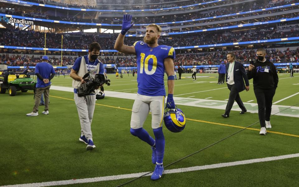 Cooper Kupp waves to fans after the Rams regular-season finale, a 27-24 overtime loss to the 49ers.