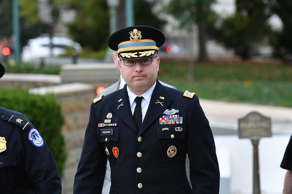 National Security Council Director for European Affairs Alexander Vindman arrives for a closed-door deposition at the US Capitol in Washington, DC on October 29, 2019.