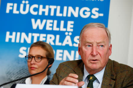 Co-lead AFD candidates Alexander Gauland and Alice Weidel attend a news conference in Berlin, Germany September 18, 2017. REUTERS/Axel Schmidt