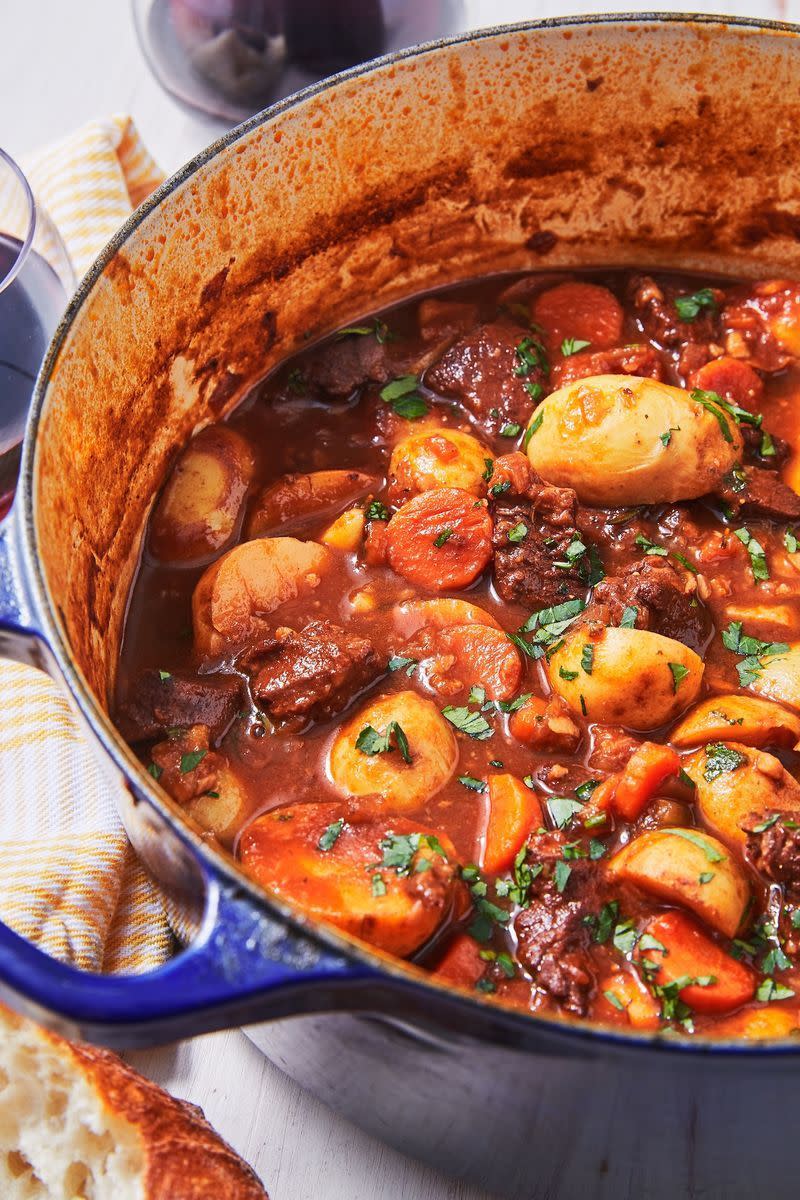 <p>You might be wondering where the flour is in this recipe. We've got good news: you don't need it! When the potatoes are added, they release their natural starches, which just so happen to be very good at thickening the stew. The resulting stock is velvety smooth and super flavourful.</p><p>Get the <a href="https://www.delish.com/uk/cooking/recipes/a30146079/lamb-stew-recipe/" rel="nofollow noopener" target="_blank" data-ylk="slk:Lamb Stew;elm:context_link;itc:0;sec:content-canvas" class="link ">Lamb Stew</a> recipe.</p>