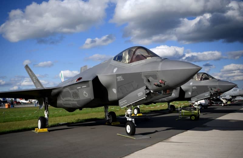 A US Lockheed Martin F-35 Lightning II jet fighter is seen exhibited during the 2018 Berlin International Air Show (ILA). Britta Pedersen/dpa-Zentralbild/dpa