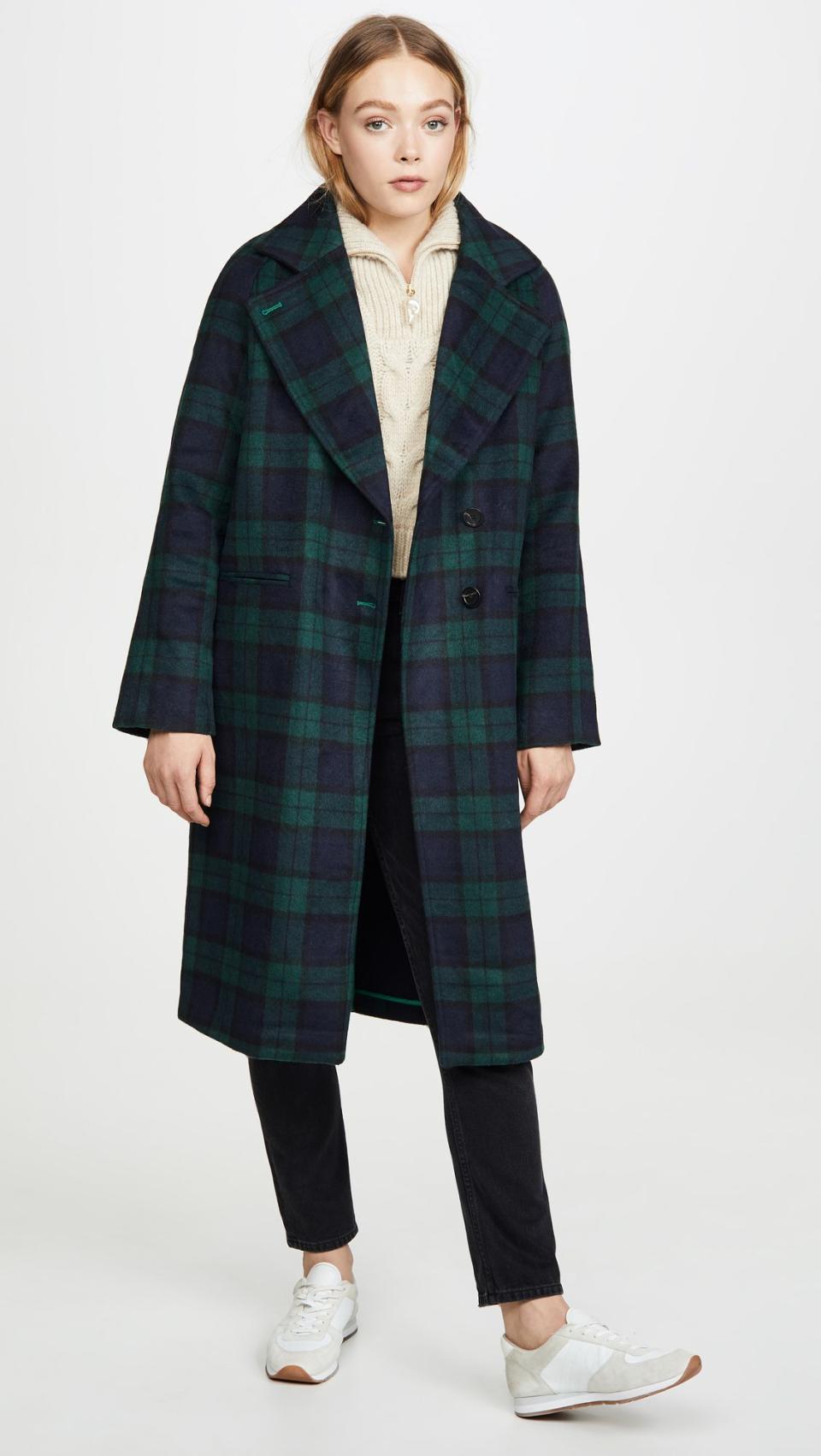 Double Face Plaid Raglan Coat