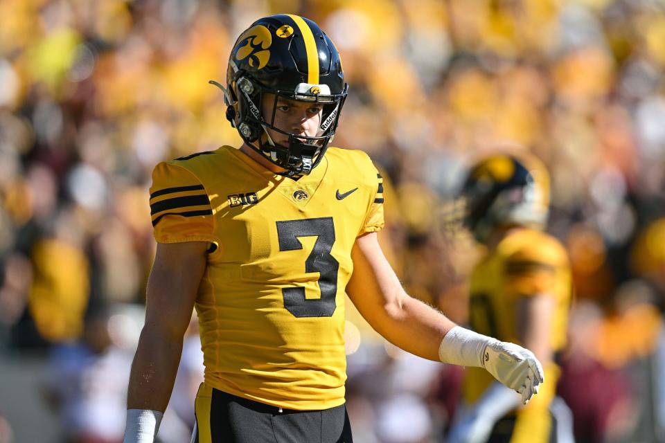 Iowa defensive back Cooper DeJean takes the field against Minnesota.