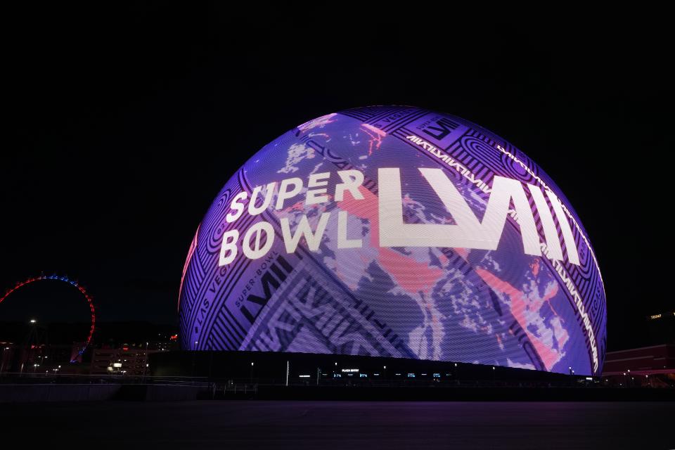 The Sphere in Las Vegas features the Super Bowl coming on Feb. 11, 2024.