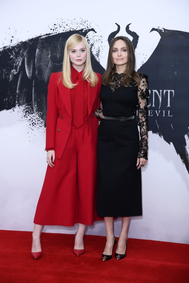 <em>Elle Fanning and Angelina Jolie at a photocall for 'Maleficent: Mistress of Evil' in London. </em>Photo: Gareth Cattermole/Getty Images