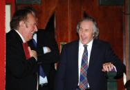 Andrew Neil and Sir Jackie Stewart share a joke during the Johnnie Walker Blue Label Great Scot Award at Boisdale of Belgravia, London.