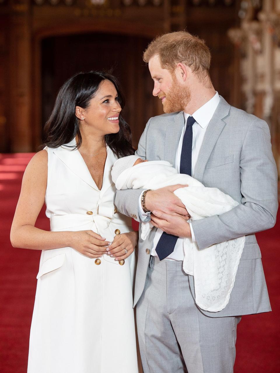 "<a href="https://people.com/royals/meghan-markle-says-baby-son-really-calm-has-sweetest-temperament/" rel="nofollow noopener" target="_blank" data-ylk="slk:Parenting's amazing;elm:context_link;itc:0;sec:content-canvas" class="link ">Parenting's amazing</a>,” he said during the family's first outing as a trio. "It’s only been two and a half days and we’re just so thrilled to have our own little bundle of joy and spend some precious time with him as he slowly, slowly starts to grow up."