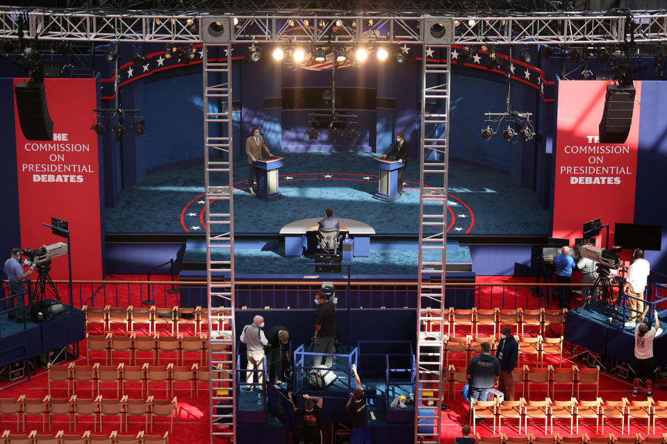 Students play U.S. President Donald Trump and Democratic presidential nominee Joe Biden in a rehearsal for the first presidential debate at Case Western Reserve University in Cleveland, September 28, 2020.<span class="copyright">Win McNamee—Getty Images</span>