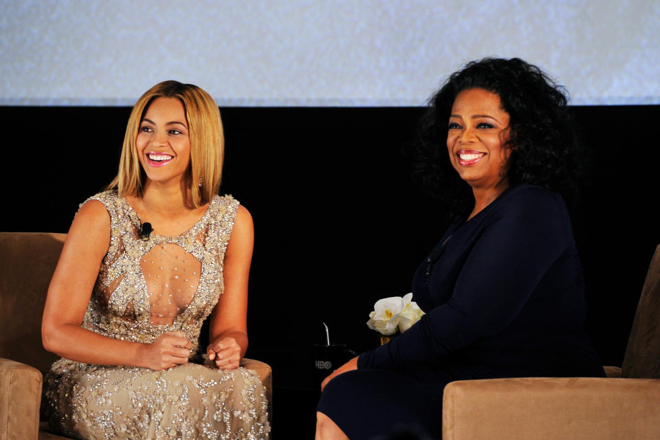 NEW YORK, NY - FEBRUARY 12:  Beyonce and Oprah Winfrey speak onstage at the HBO Documentary Film 'Beyonce: Life Is But A Dream' New York Premiere at the Ziegfeld Theater on February 12, 2013 in New York City.  (Photo by Larry Busacca/Getty Images for Parkwood Entertainment)