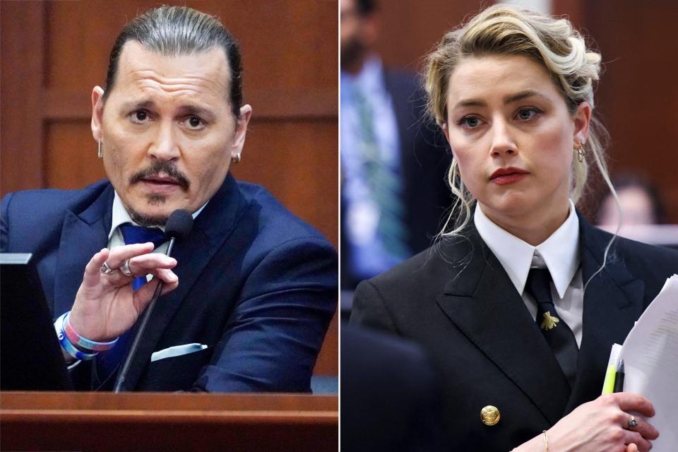 Johnny Depp and Amber Heard in the courtroom at the Fairfax County Circuit Courthouse in Fairfax, Virginia
