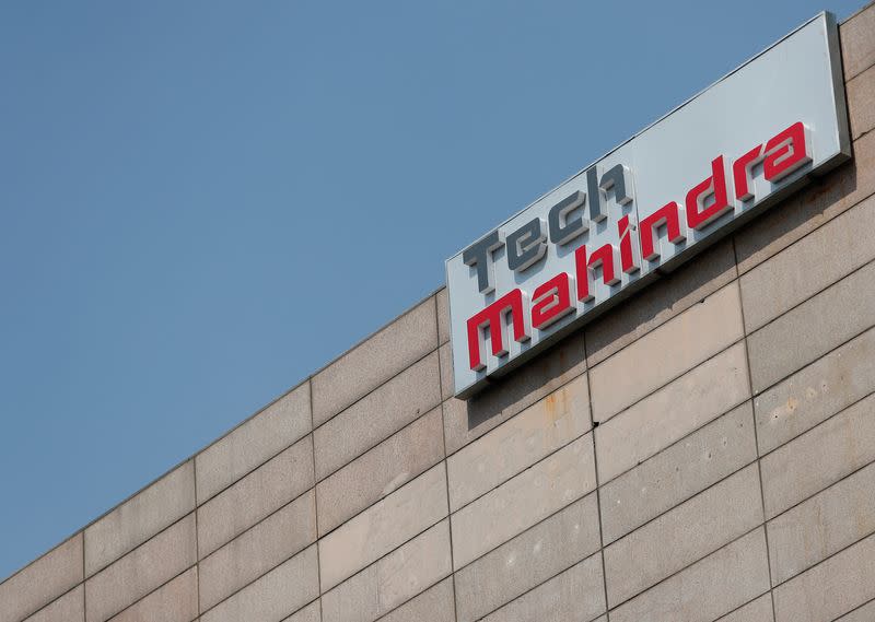 FILE PHOTO: Tech Mahindra logo is seen on its office building in Noida