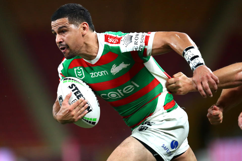 Cody Walker of the Rabbitohs makes a run during the round 2 NRL match.