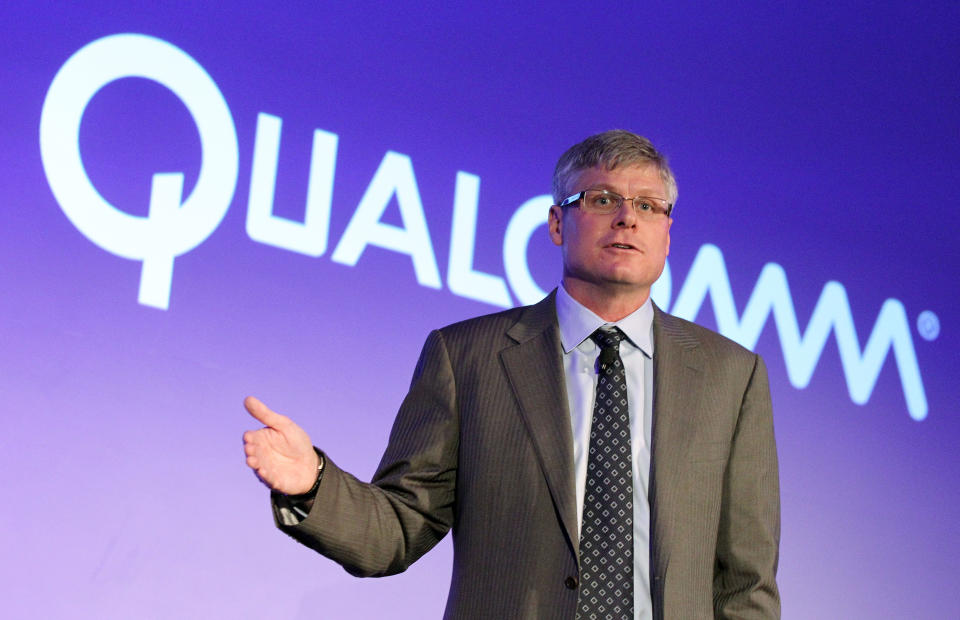 Quallcomm CEO Steve Mollenkopf speaks during a news conference at the International Consumer Electronics Show press day on Monday, Jan. 6, 2014, in Las Vegas. (AP Photo/Isaac Brekken)