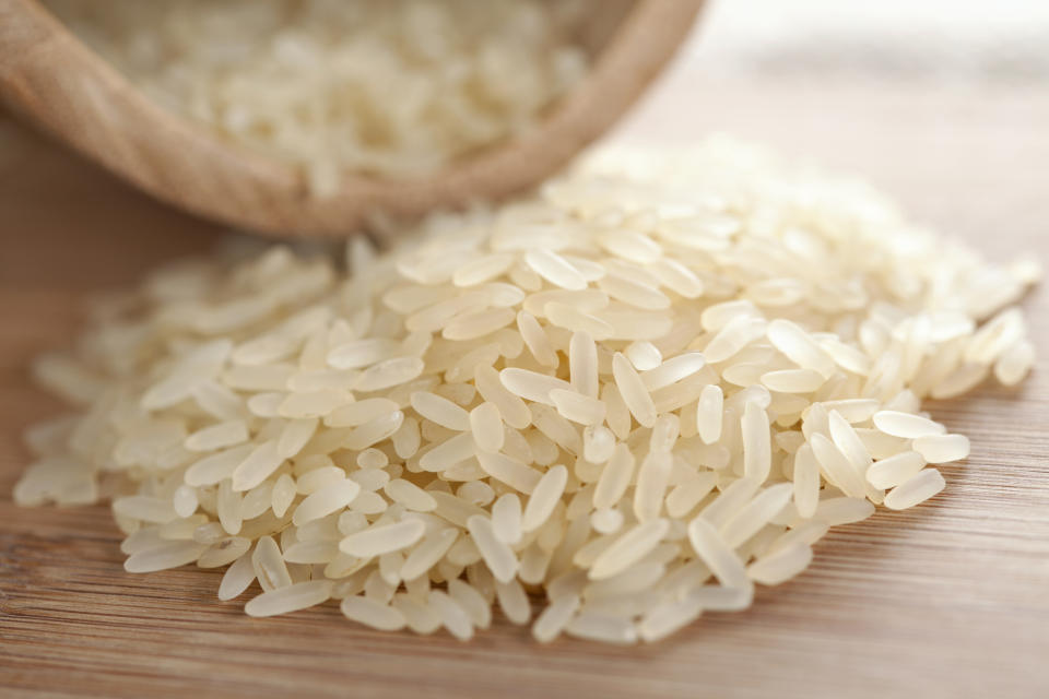 Uncooked rice on table