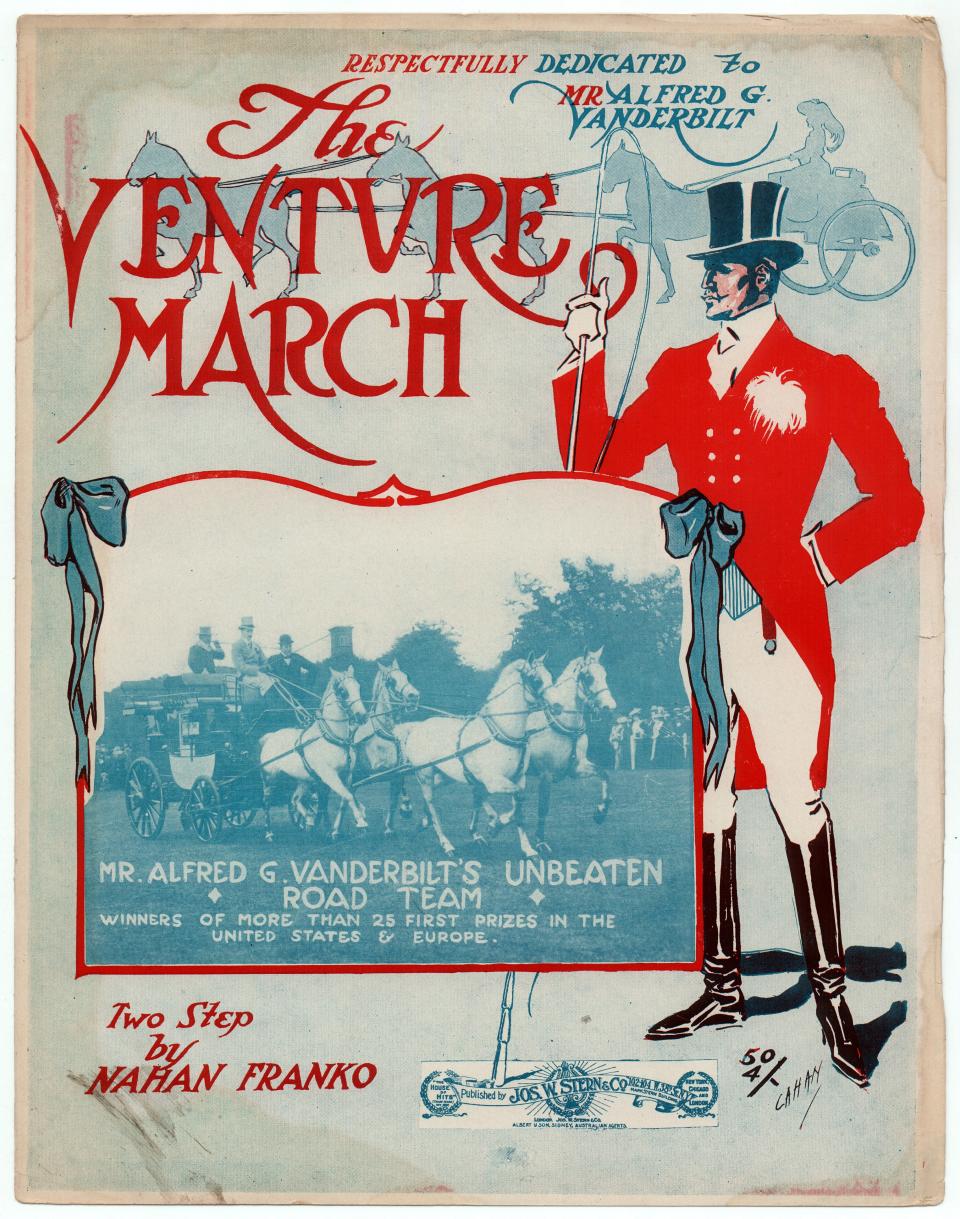 The Venture March was composed in 1909 and dedicated to Alfred G. Vanderbilt. The Vanderbilt coach it was named for is still at the Breakers Stables.