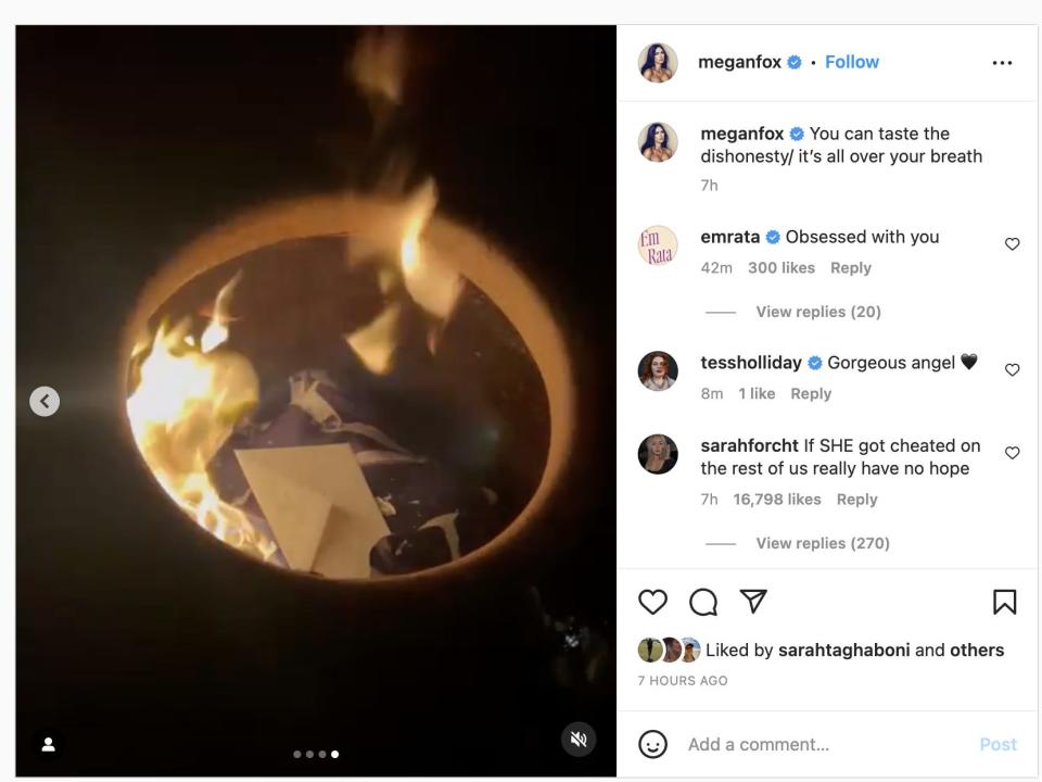 Megan Fox Instagram post with Beyonce lyrics posted on February 11, 2023.
