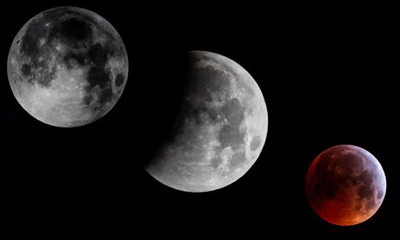 Mandatory Credit: Photo by CATI CLADERA/EPA-EFE/REX/Shutterstock (10069686b) A combo picture shows the different phases of the 'super blood moon' and the eclipse seen from Mallorca, Spain, early 21 January 2019. The entire eclipse was visible from North and South America, as well as parts of western Europe and north Africa. The phenomenon was referred to by some as a 'super blood wolf moon' being a combination of a 'blood moon' as, during the eclipse, only the sun rays refracted by the earth atmosphere are reflected from the moon surface and give it a reddish color, a 'supermoon' given the large apparent size of the moon due to its relative proximity to earth and finally a 'wolf moon', the name often given to the full moon in January. Lunar eclipse in Baleares, Andratx (Islas Baleares), Spain - 21 Jan 2019