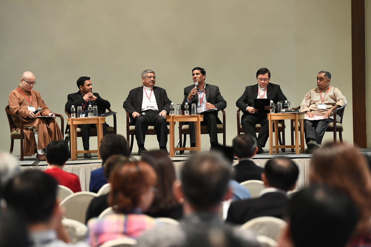 Religious leaders speaking at the Forum on Religious Harmony, on 3 July, 2018. (PHOTO: Institute of Policy Studies, NUS)