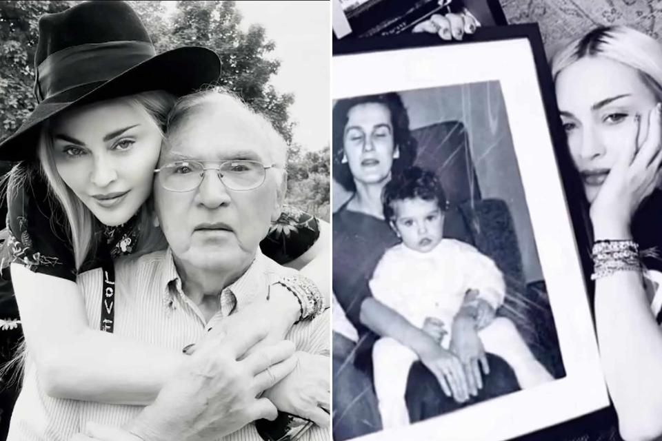 <p>Madonna Instagram</p> Madonna and her dad Silvio Ciccione. ; Madonna poses with a photograph of her and her mother.