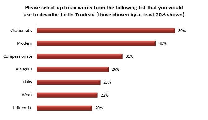 Canadians were asked what words they most closely associated with the prime minister. Graphic by the Angus Reid Institute