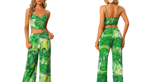 Allegra K Two-Piece Tropical Print Set